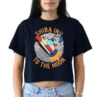 Shiba To The Moon Fox Rocket Ship Women's Crop Top Tee