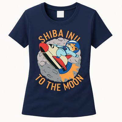 Shiba To The Moon Fox Rocket Ship Womens T-Shirt