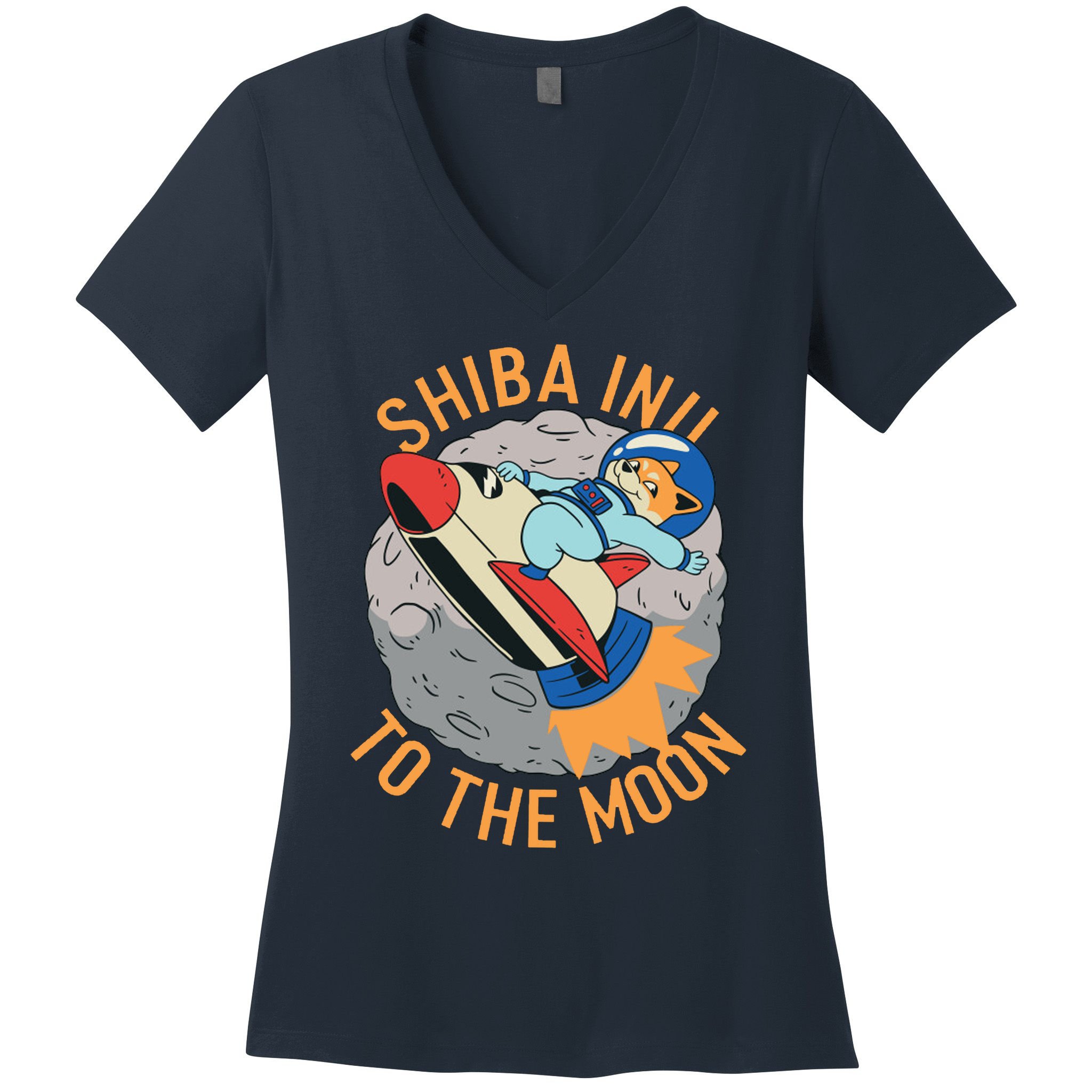 Shiba To The Moon Fox Rocket Ship Women's V-Neck T-Shirt