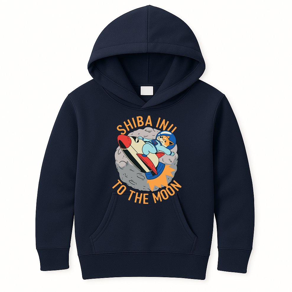 Shiba To The Moon Fox Rocket Ship Kids Hoodie