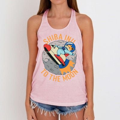 Shiba To The Moon Fox Rocket Ship Women's Knotted Racerback Tank