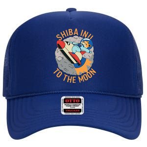 Shiba To The Moon Fox Rocket Ship High Crown Mesh Back Trucker Hat