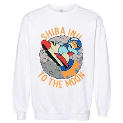 Shiba To The Moon Fox Rocket Ship Garment-Dyed Sweatshirt
