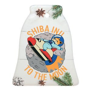 Shiba To The Moon Fox Rocket Ship Ceramic Bell Ornament