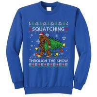 Squatching Through The Snow Squatch Bigfoot Ugly Christmas Gift Tall Sweatshirt