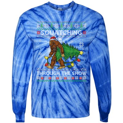 Squatching Through The Snow Squatch Bigfoot Ugly Christmas Gift Tie-Dye Long Sleeve Shirt