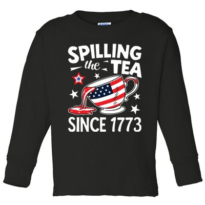 Spilling The Tea Since 1773 Funny Patriotic Toddler Long Sleeve Shirt