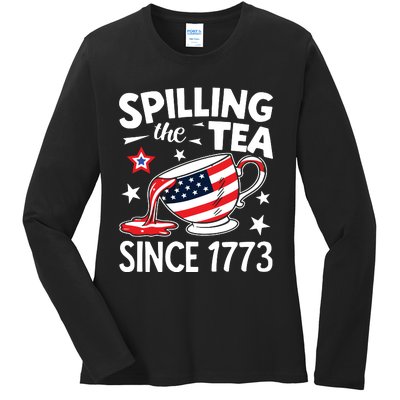 Spilling The Tea Since 1773 Funny Patriotic Ladies Long Sleeve Shirt