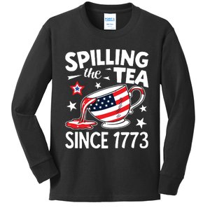 Spilling The Tea Since 1773 Funny Patriotic Kids Long Sleeve Shirt