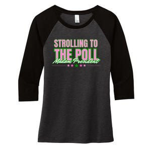 Strolling To The Poll President Kamala Harris 2024 Women's Tri-Blend 3/4-Sleeve Raglan Shirt