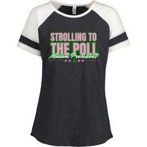 Strolling To The Poll President Kamala Harris 2024 Enza Ladies Jersey Colorblock Tee