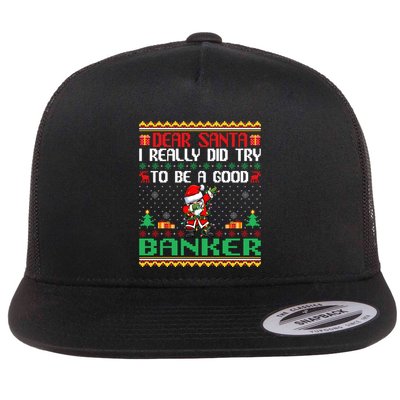 Santa Try To Be A Good Banker Funny Christmas Swea Flatbill Hat