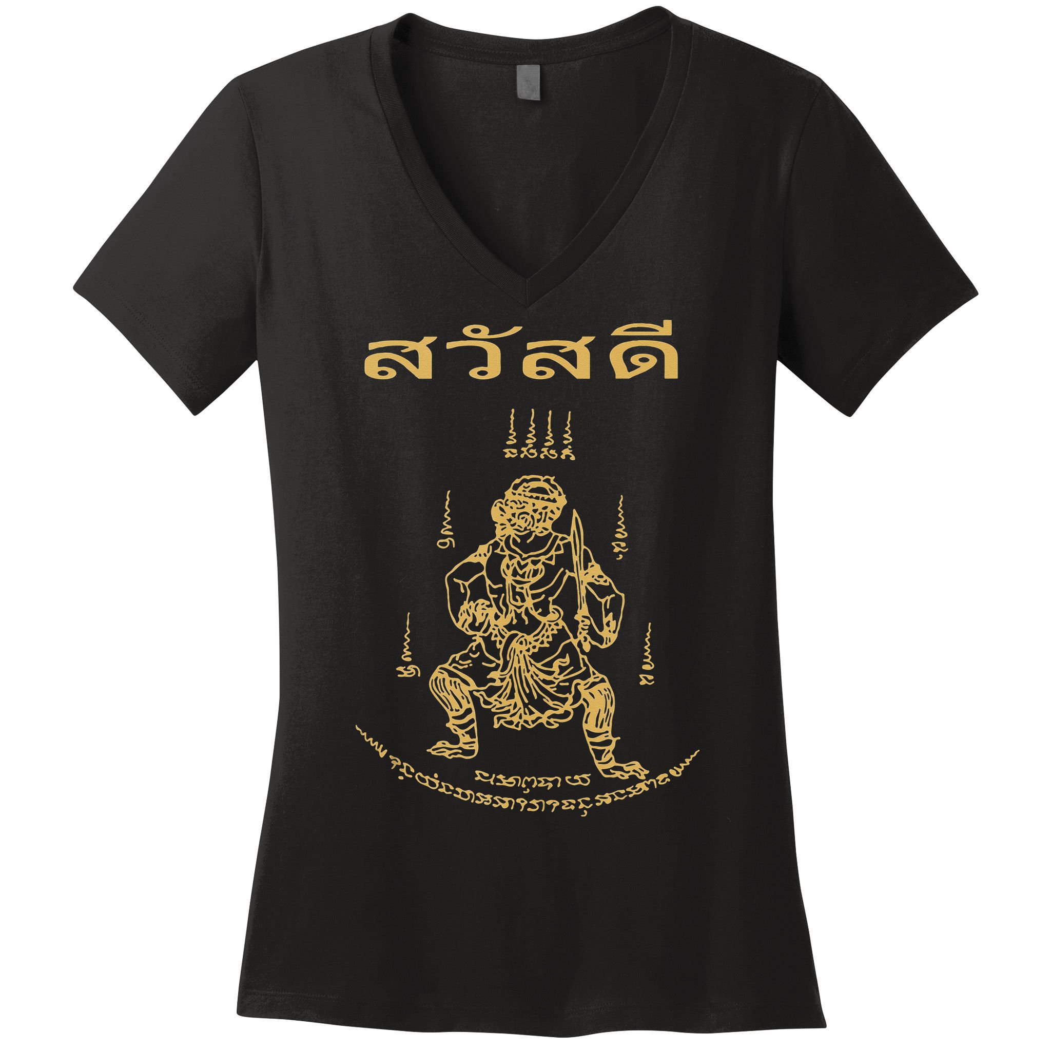 Sawadee Thai Traditional Sak Yant Thai Twin Tigers Muay Thai Women's V-Neck T-Shirt