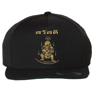 Sawadee Thai Traditional Sak Yant Thai Twin Tigers Muay Thai Wool Snapback Cap