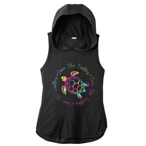 Save Turtles Tie Dye Sea Turtle Save Earth Ocean Planet Ladies PosiCharge Tri-Blend Wicking Draft Hoodie Tank