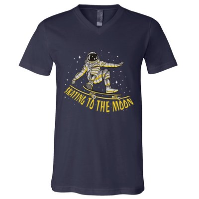 Skating To The Moon Astronaut V-Neck T-Shirt