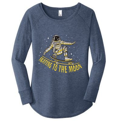 Skating To The Moon Astronaut Women's Perfect Tri Tunic Long Sleeve Shirt