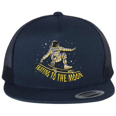 Skating To The Moon Astronaut Flat Bill Trucker Hat