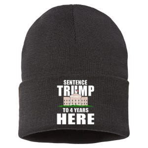 Sentence Trump To 4 Years Here Trump 2024 Funny 4th Of July Sustainable Knit Beanie