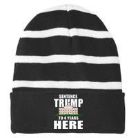 Sentence Trump To 4 Years Here Trump 2024 Funny 4th Of July Striped Beanie with Solid Band