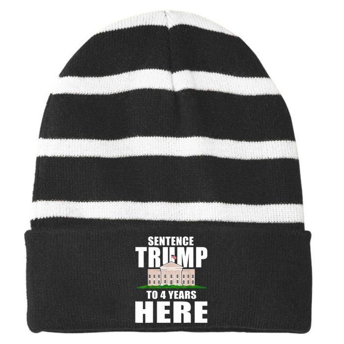 Sentence Trump To 4 Years Here Trump 2024 Funny 4th Of July Striped Beanie with Solid Band