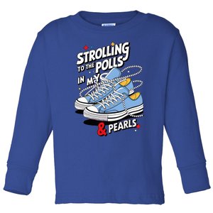 Strolling To The Polls In My Chucks & Pearls Kamala Cat Lady Toddler Long Sleeve Shirt