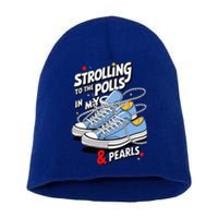 Strolling To The Polls In My Chucks & Pearls Kamala Cat Lady Short Acrylic Beanie