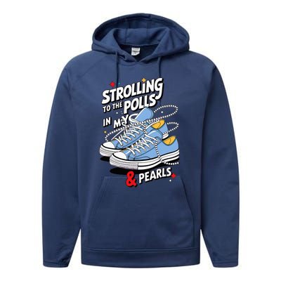 Strolling To The Polls In My Chucks & Pearls Kamala Cat Lady Performance Fleece Hoodie