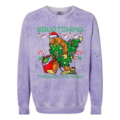 Squatching Through The Snow Squatch Santa Bigfoot Colorblast Crewneck Sweatshirt