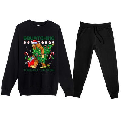 Squatching Through The Snow Squatch Santa Bigfoot Premium Crewneck Sweatsuit Set