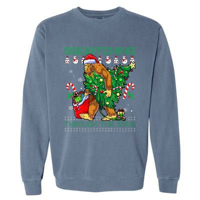 Squatching Through The Snow Squatch Santa Bigfoot Garment-Dyed Sweatshirt