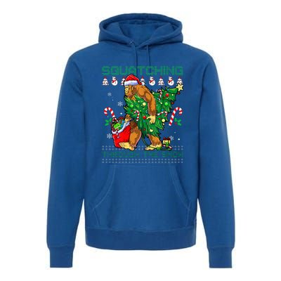 Squatching Through The Snow Squatch Santa Bigfoot Premium Hoodie