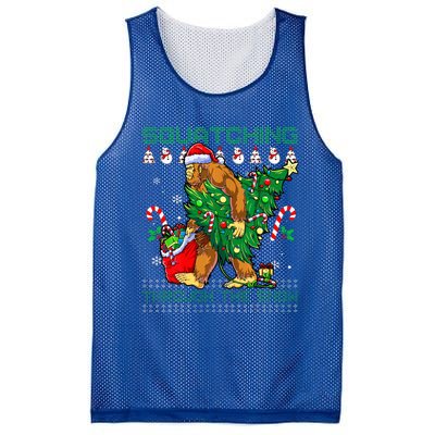 Squatching Through The Snow Squatch Santa Bigfoot Mesh Reversible Basketball Jersey Tank