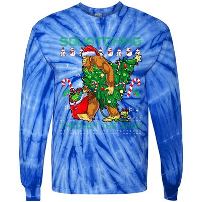 Squatching Through The Snow Squatch Santa Bigfoot Tie-Dye Long Sleeve Shirt