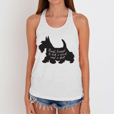 Scottish Terrier Tough Enough To Rock A Beard And A Skirt Women's Knotted Racerback Tank