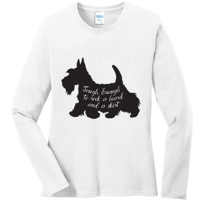 Scottish Terrier Tough Enough To Rock A Beard And A Skirt Ladies Long Sleeve Shirt