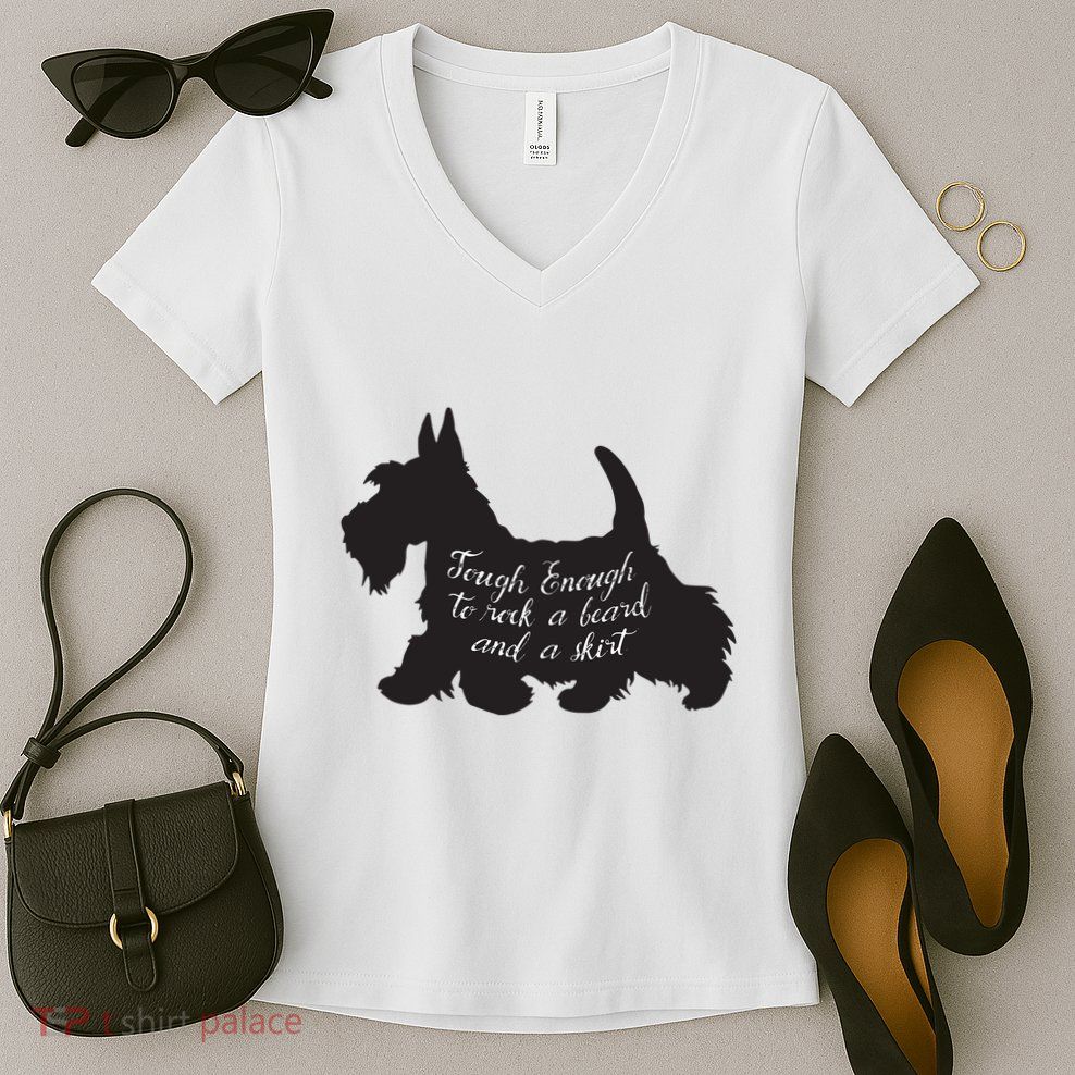 Scottish Terrier Tough Enough To Rock A Beard And A Skirt Women's V-Neck T-Shirt