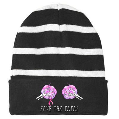 Save The TaTas Halloween Breast Cancer Awareness Striped Beanie with Solid Band