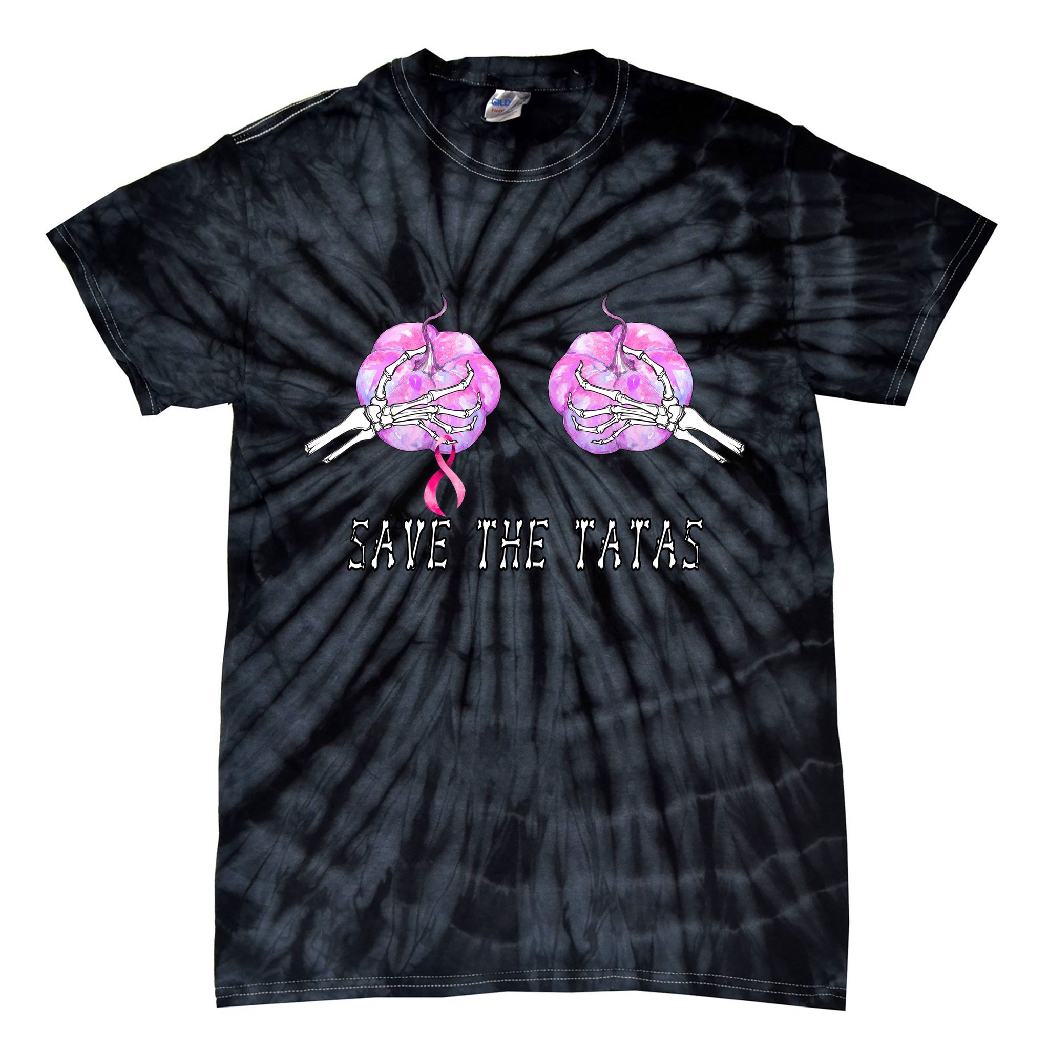 Save The TaTas Halloween Breast Cancer Awareness Tie-Dye T-Shirt