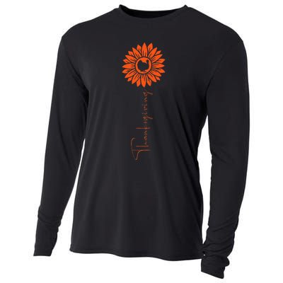 Sunflower Turkey Thanksgiving Day Funny Fall Autumn Flower Cooling Performance Long Sleeve Crew