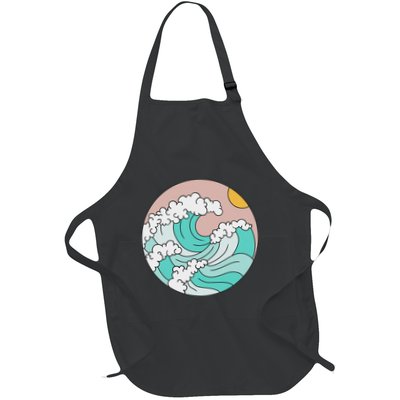 Summer Theme Teal Blue Waves Japanese Graphic Ocean Sky Sun Apron