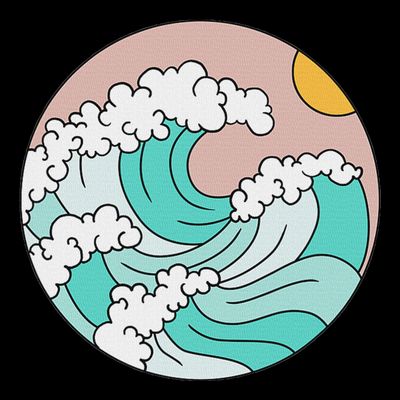 Summer Theme Teal Blue Waves Japanese Graphic Ocean Sky Sun T-Shirt