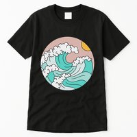 Summer Theme Teal Blue Waves Japanese Graphic Ocean Sky Sun Tall T-Shirt