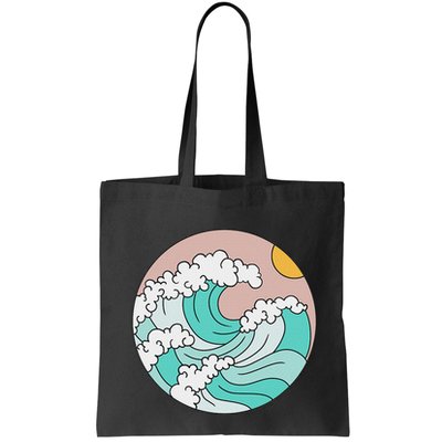 Summer Theme Teal Blue Waves Japanese Graphic Ocean Sky Sun Bag