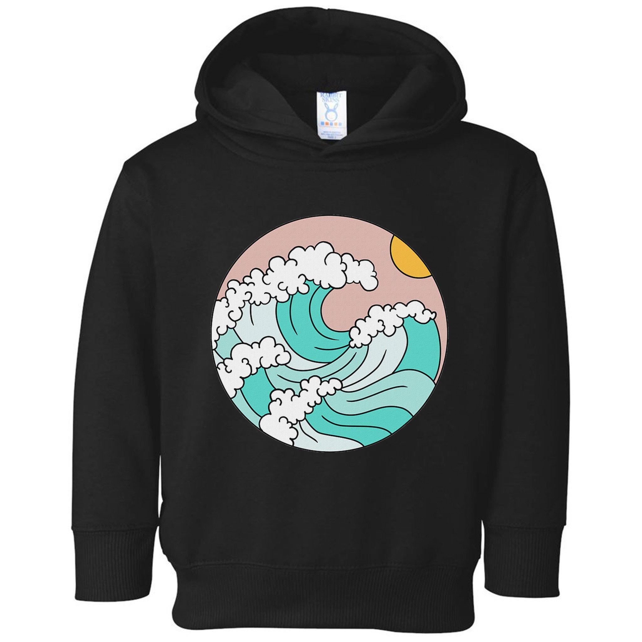 Summer Theme Teal Blue Waves Japanese Graphic Ocean Sky Sun Toddler Hoodie