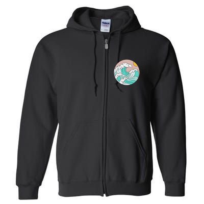 Summer Theme Teal Blue Waves Japanese Graphic Ocean Sky Sun Full Zip Hoodie