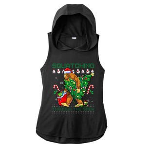 Squatching Through The Snow Squatch Santa Bigfoot Christmas Ladies PosiCharge Tri-Blend Wicking Draft Hoodie Tank