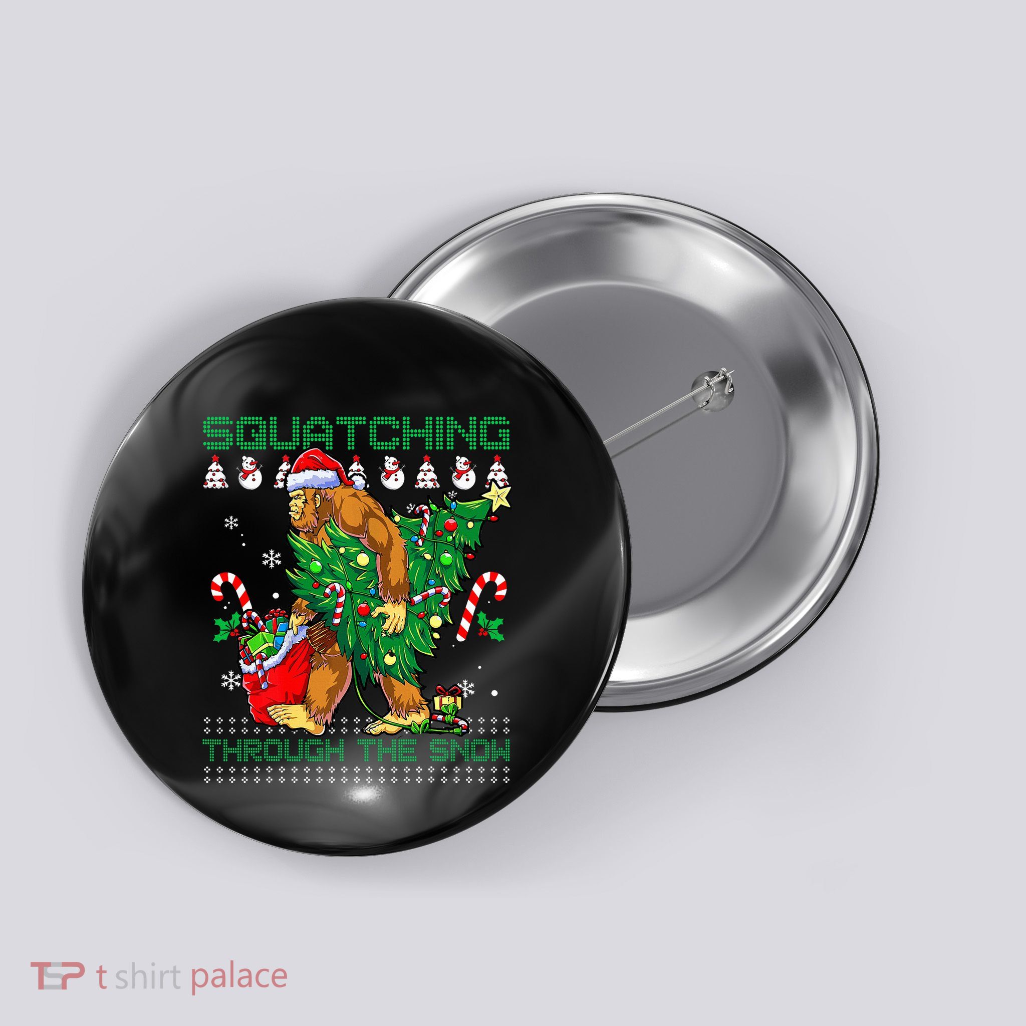 Squatching Through The Snow Squatch Santa Bigfoot Christmas Button