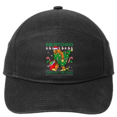 Squatching Through The Snow Squatch Santa Bigfoot Christmas 7-Panel Snapback Hat