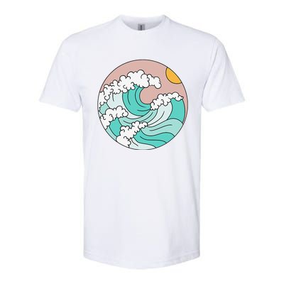 Summer Theme Teal Blue Waves Japanese Graphic Ocean Sky Sun Softstyle® CVC T-Shirt